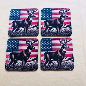 Patriotic Deer Buck Neoprene Coaster Set Handmade Hunters